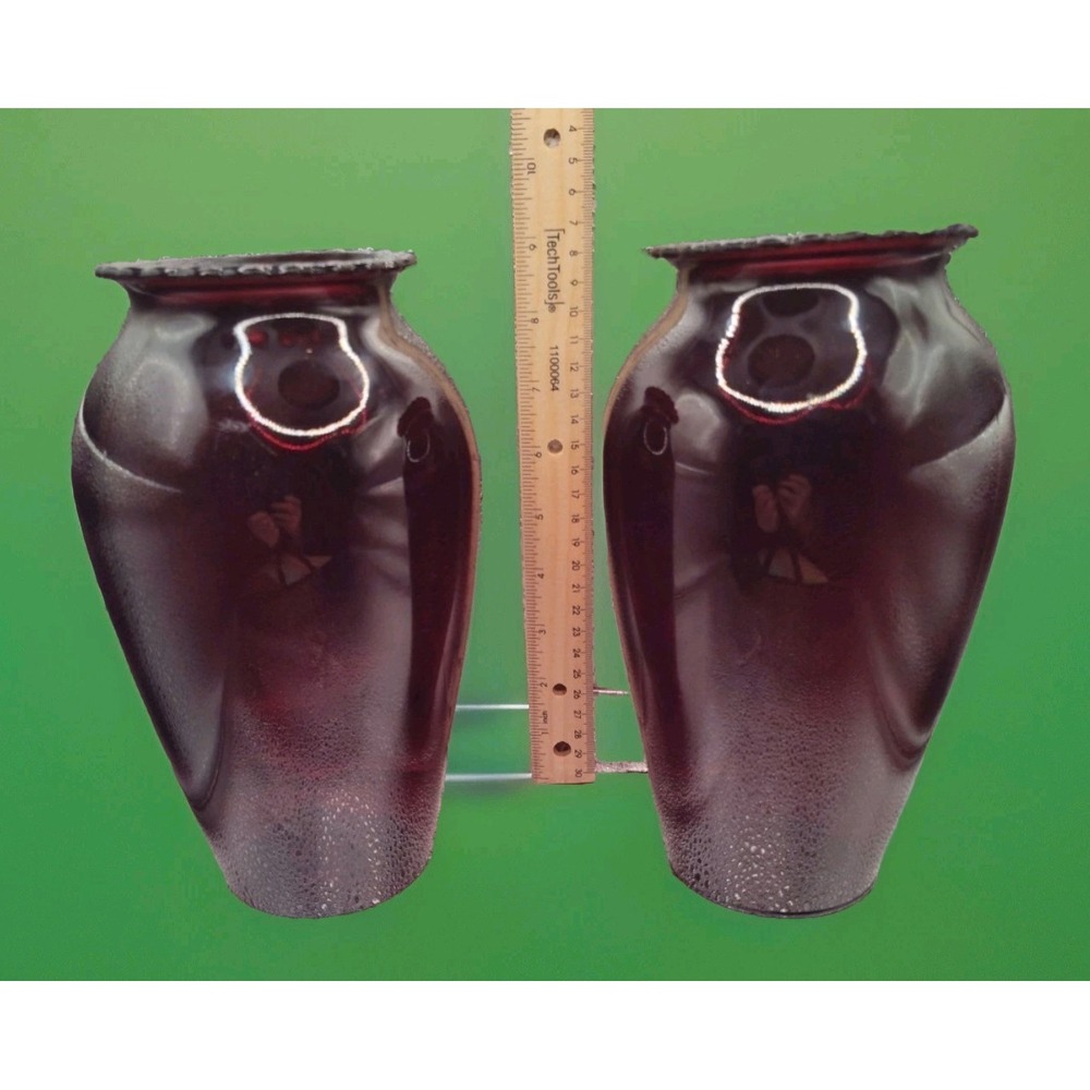 Lot of 2 Vintage Anchor Hocking Royal Ruby Red‎ 9" Tall Flower Vases